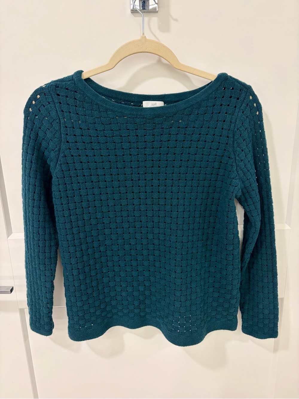 J. Jill Teal Open-Weave Crewneck Sweater